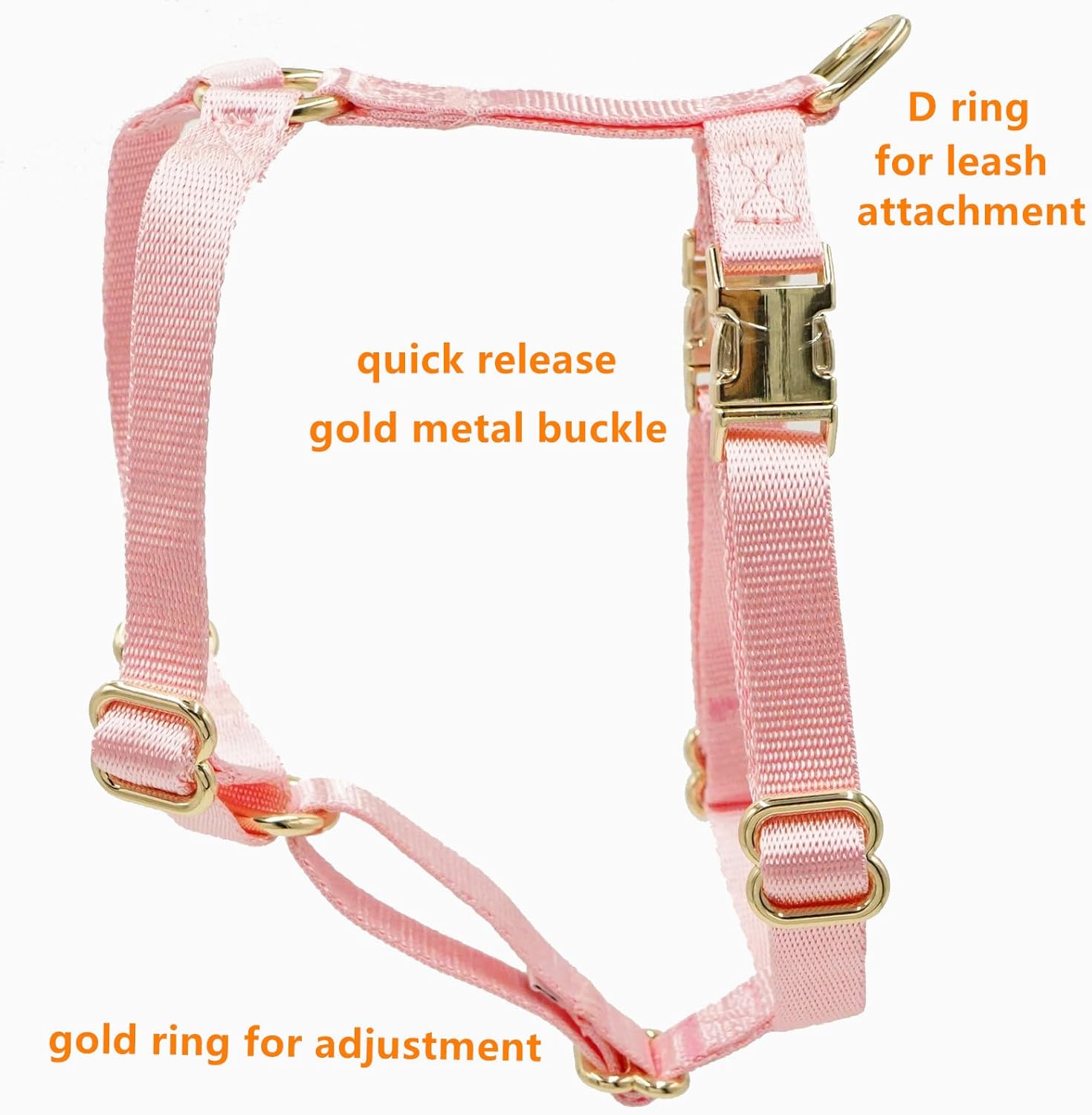 Nylon No Pull Dog Harness with Gold Metal Buckles,Easy Walking and Training Dog Harness (Pink, S)