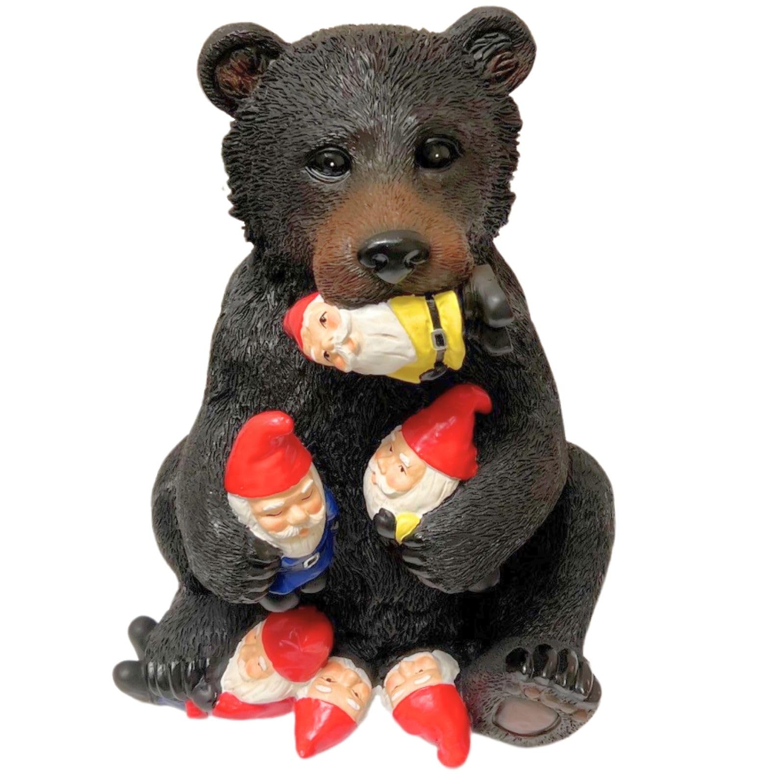 BestGiftEver Resin Naughty Black Bear Eating Garden Gnomes Figure Indoor Outdoor Sculpture 14.5"
