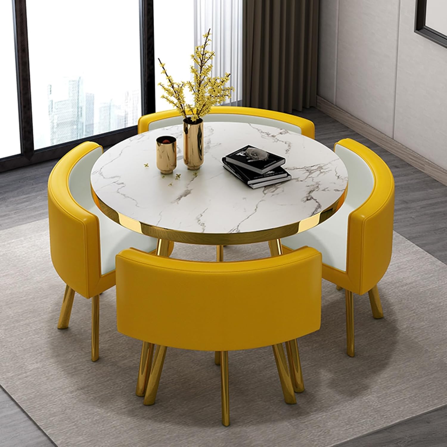 Reception Table and Chair Set - Small Round Office Conference Desk with PU Faux Leather Chairs for Meetings and Negotiation, Ideal for Office Shops and Reception Rooms