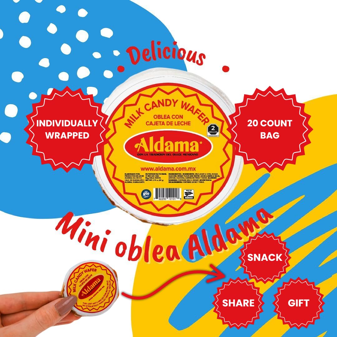 ALDAMA Mini Obleas Milk Candy Wafers – Traditional Mexican Cajeta Wafer Candy, Individually Wrapped (3-Pack, 20 Piece Per Pack)