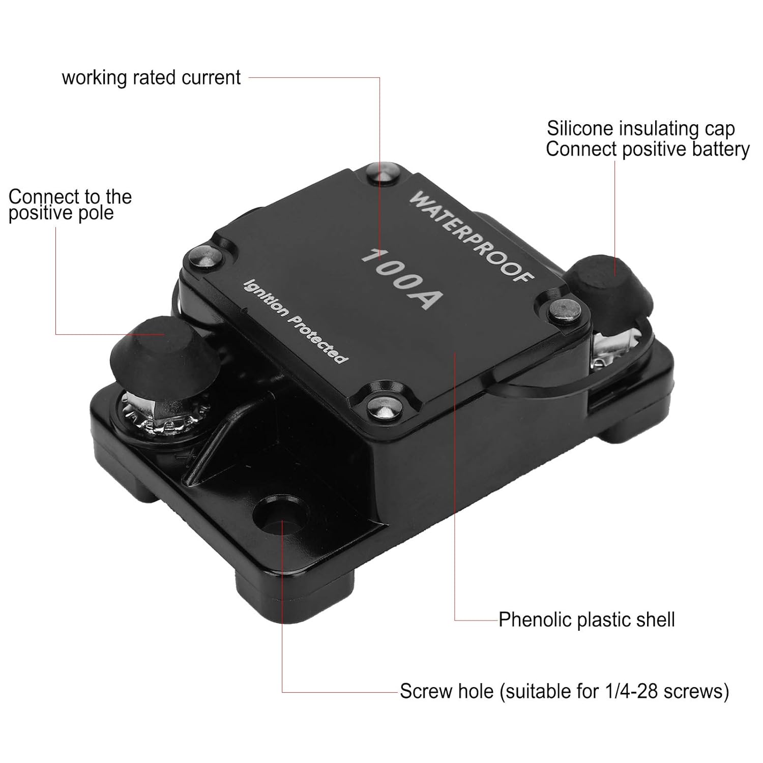Automatic Circuit Breaker Switch with Auto Reset Holder for Inverter Overload Protection, DC12-24V, 100A