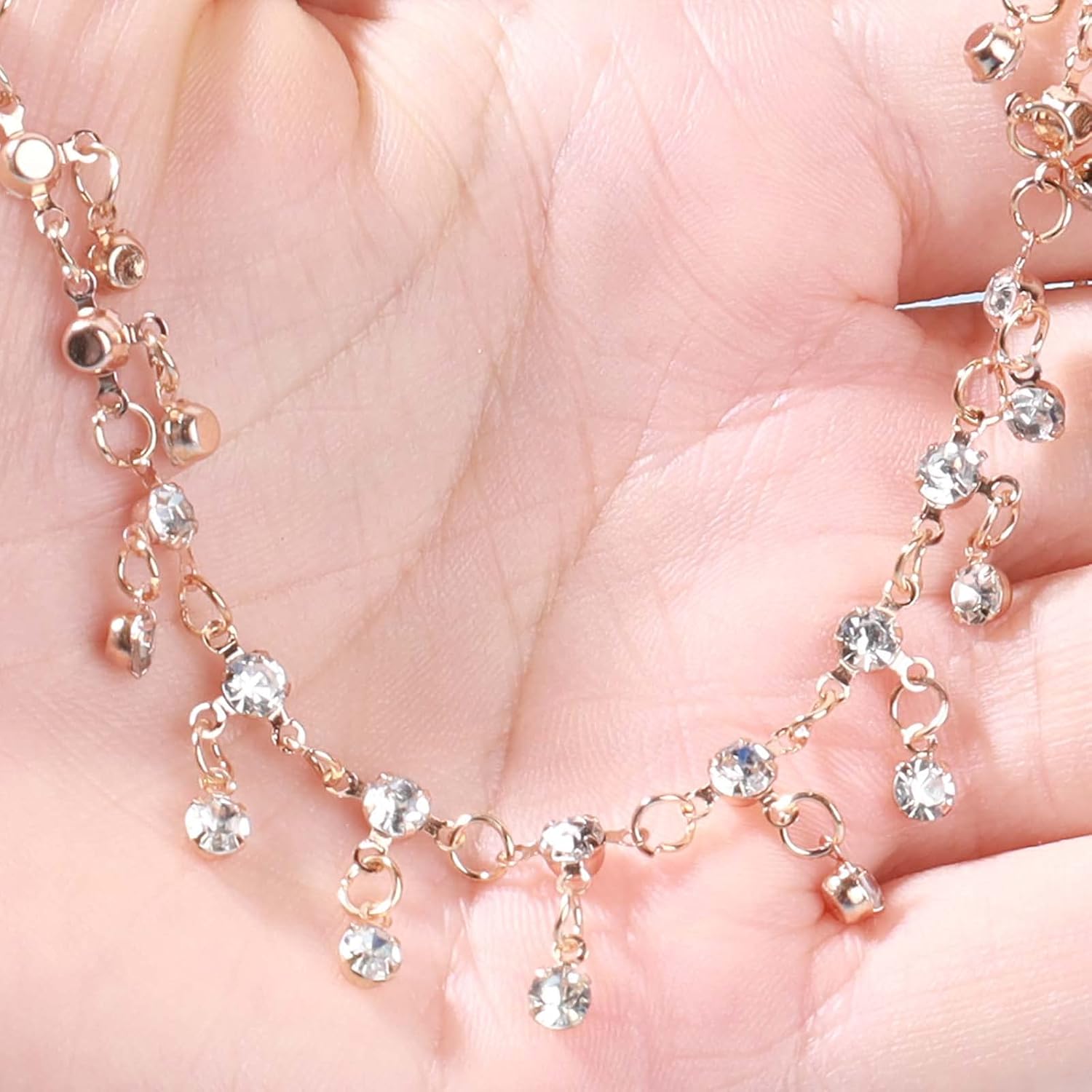 Andelaisi Boho Rhinestone Choker Necklace Crystal Rhinestone Dangle Drop Necklace Rhinestone Fringe Necklaces Chain Retro CZ Tassel Choker Necklace Chain Jewelry for Women - Image 5