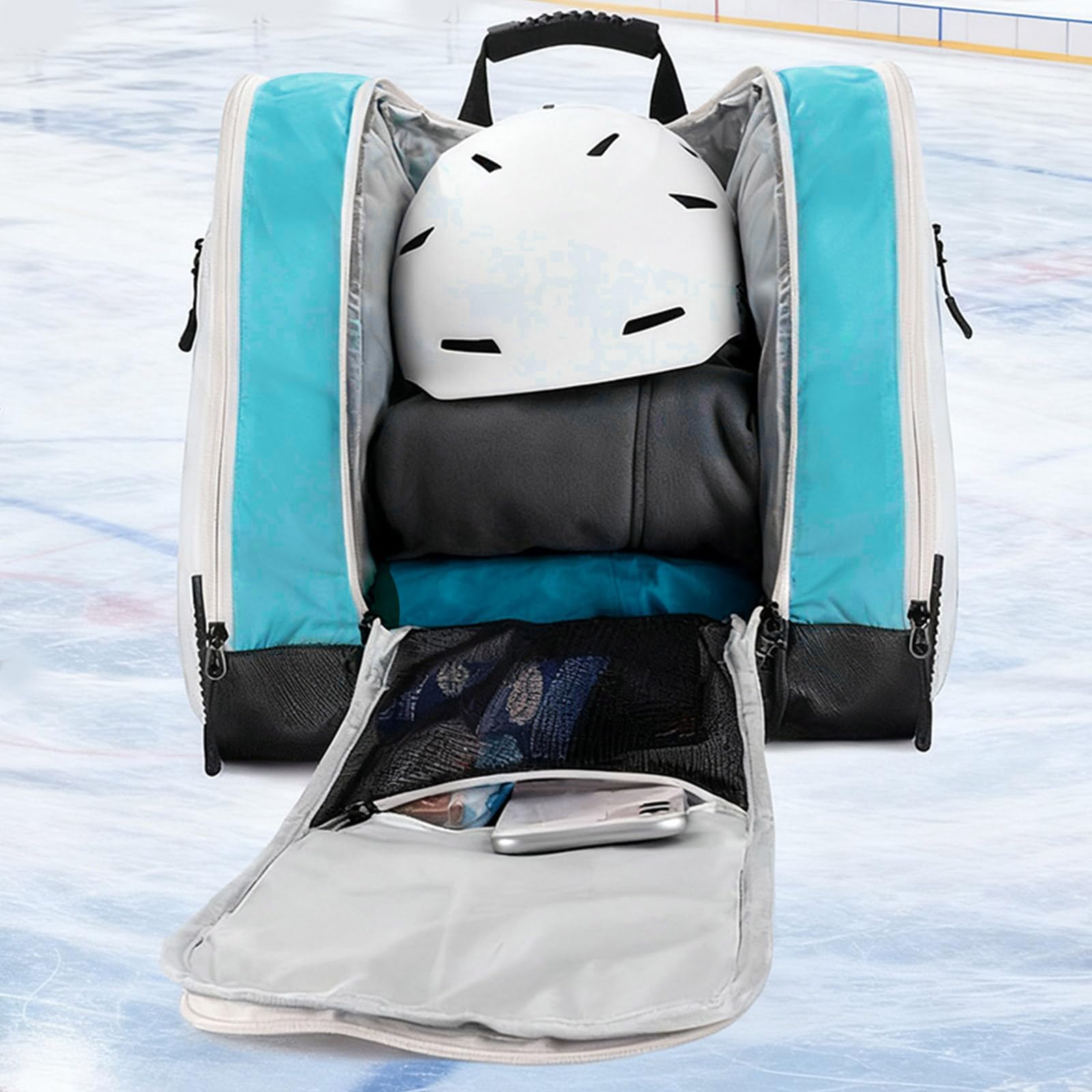 1 zaino ventilato per scarponi da sci con cinghie regolabili, tessuto Oxford impermeabile per viaggi all'aperto e sport, spaziosa borsa da viaggio