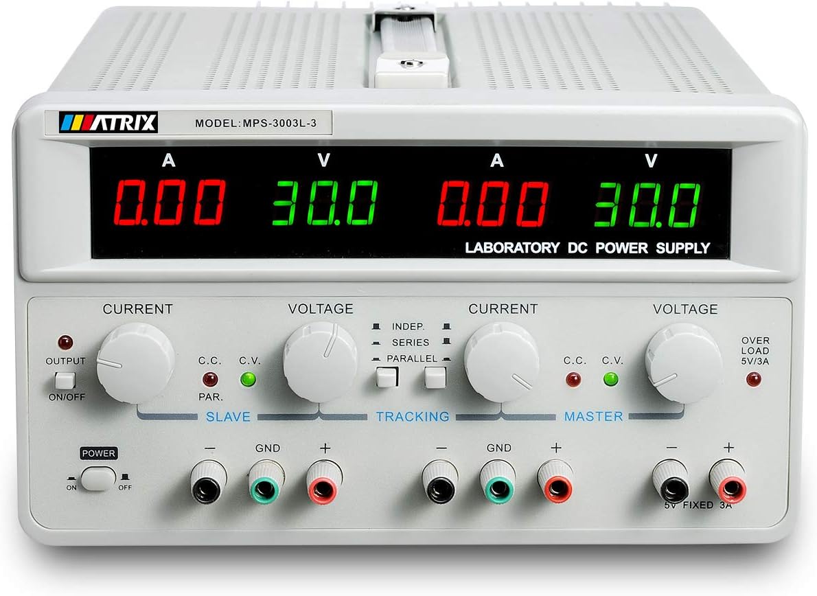 Matrix Triple-Output Adjustable Linear DC Power Supply 30V 3A 3 Digits Display with Series and Parallel Mode OCP US Power Cable (MPS-3003L-3)