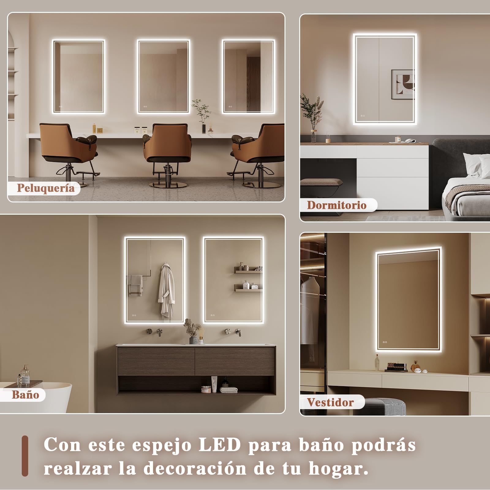 Specchio Bagno Con Luce 40x60 cm, Specchio Da Bagno Led, Anti-Appannamento, Led Con Interruttore Touch, Dimmerabile, 3 Colori Di Luce, Specchio Da Parete Orizzontale/Verticale