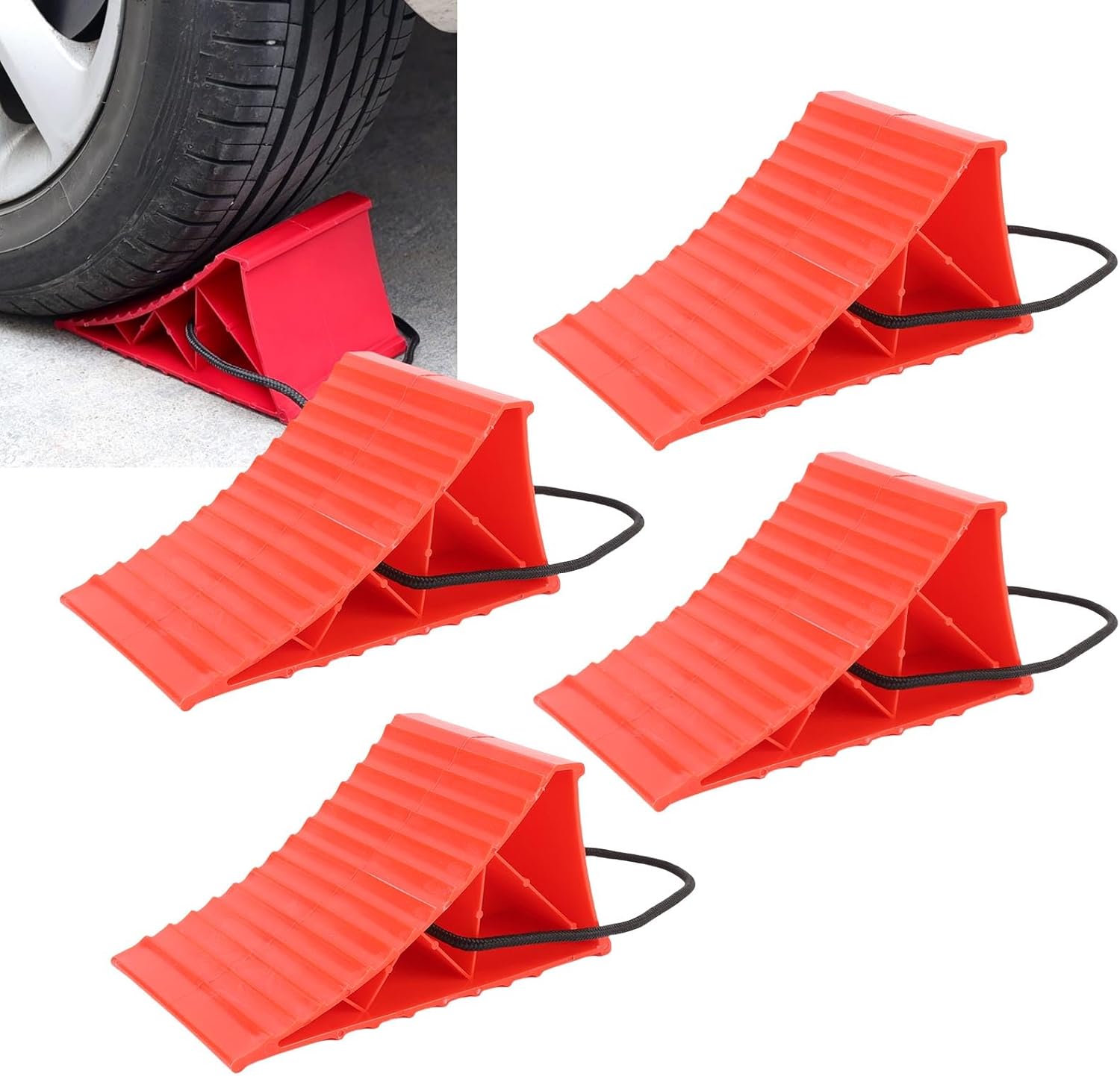 Fockety Lightweight, Sturdy Hard Plastic Wheel Chock, Prevents Rolling Accidents, Easy Installation and Removal, Bright Color, Anti Slip High Stability, RV Camping Car Fitment (Red)