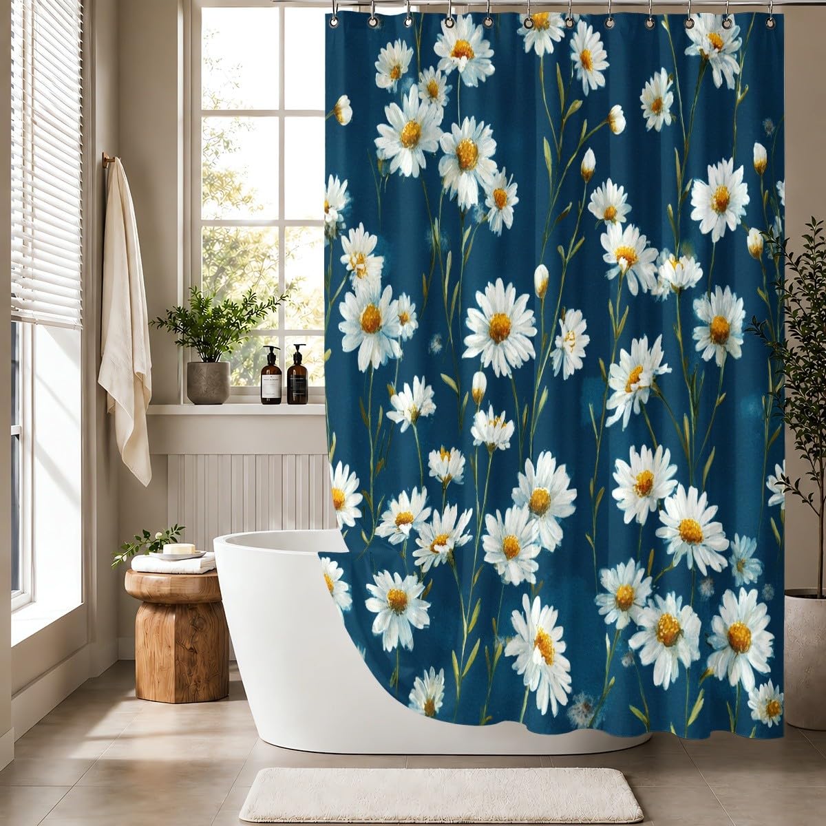 Generico Tenda Doccia 240x200 cm Blu Poliestere, per Bagno, Casa e Hotel