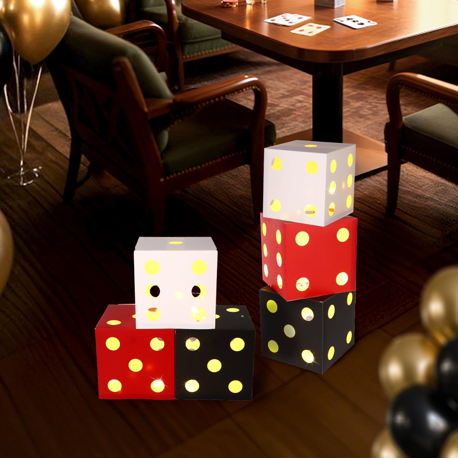 BTFO 6pz Grandi Scatole Regalo Dadi Casino con Luci, 18cm Favori Party Dadi Luminosi per Decorazioni a Tema Casino Serata di Giochi Las Vegas Compleanno Centrotavola (Rosso, Nero, Bianco)