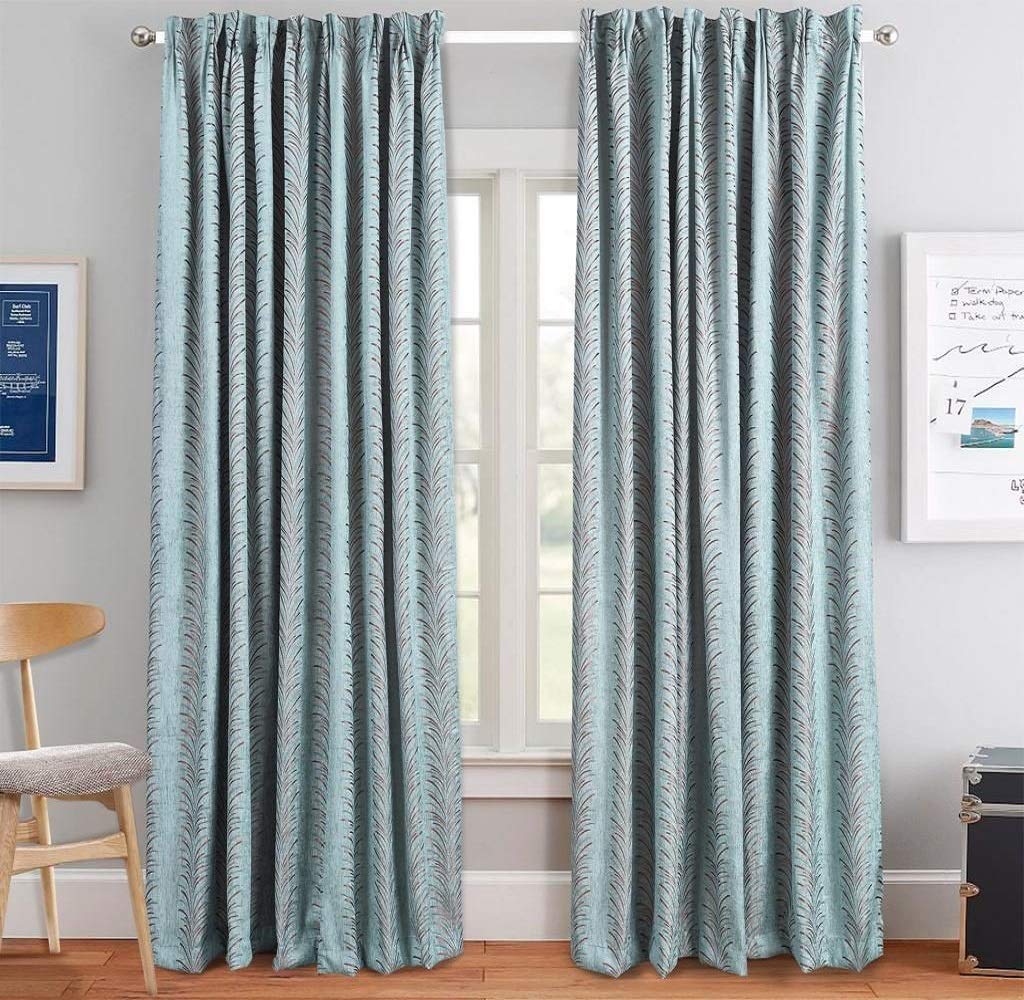Prime Linens Heavy Jacquard Pair Curtain Fully Lined Pencil Pleat Free Tiebacks (Teal, 46 x 72)