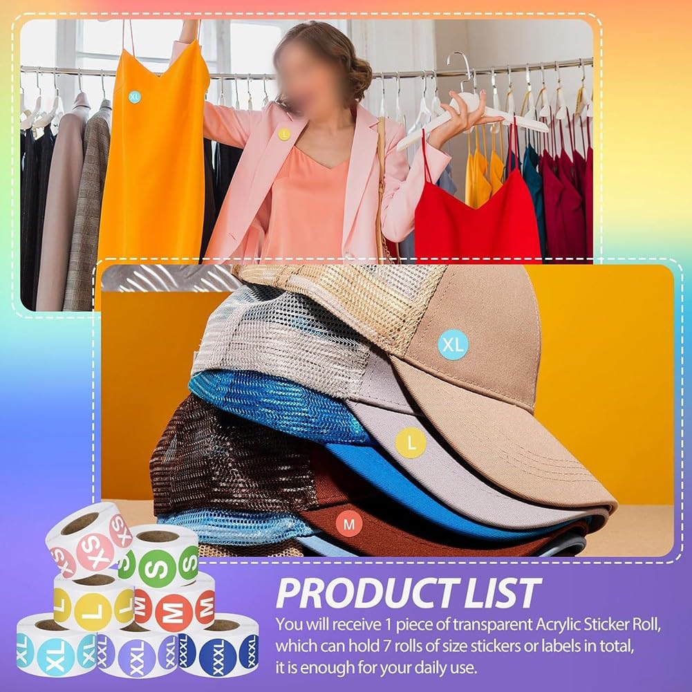 Acryl-Aufkleberrollen-Spender-Set, verstellbarer Etikettenspender, für 3500 Etiketten für T-Shirts Größe Etiketten, mit staubdichter Abdeckung, für Büro, Schule, Zuhause