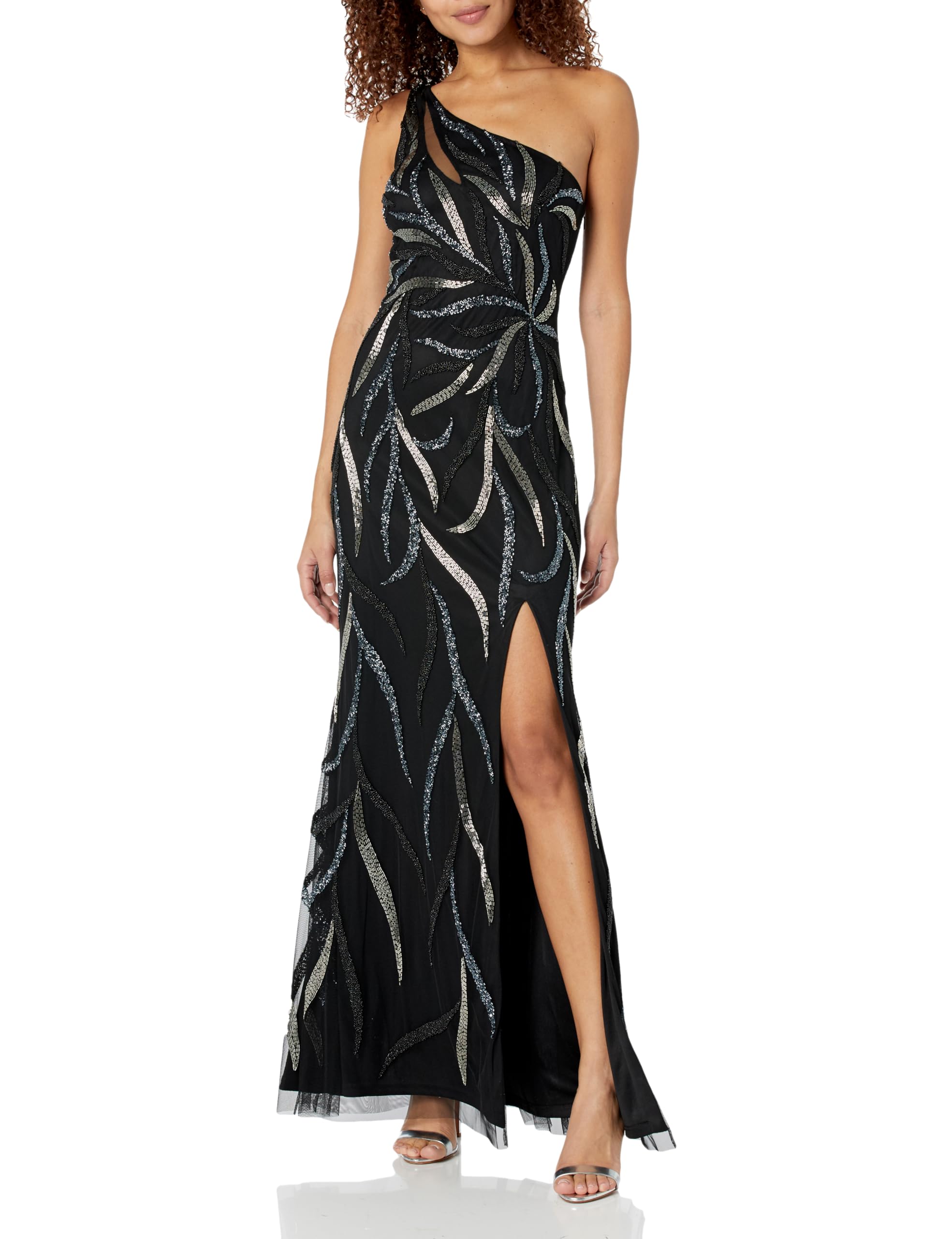 Aidan Mattox by Adrianna Papell Women's Fully Beaded Asymmetric Gown Special Occasion Dress
