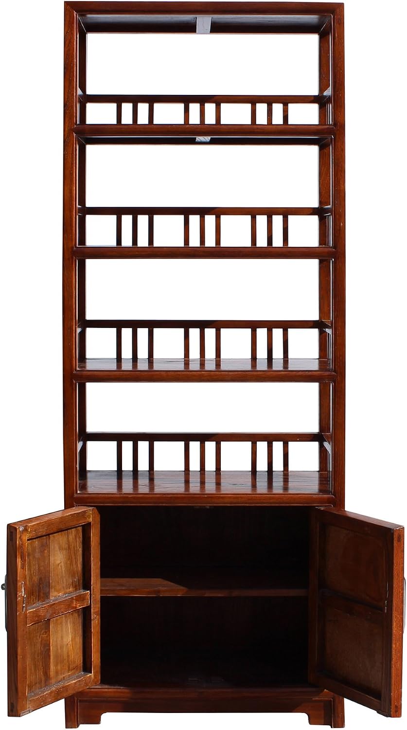 Chinese Distressed Brown 4 Shelves Bookcase Display Cabinet Acs3437