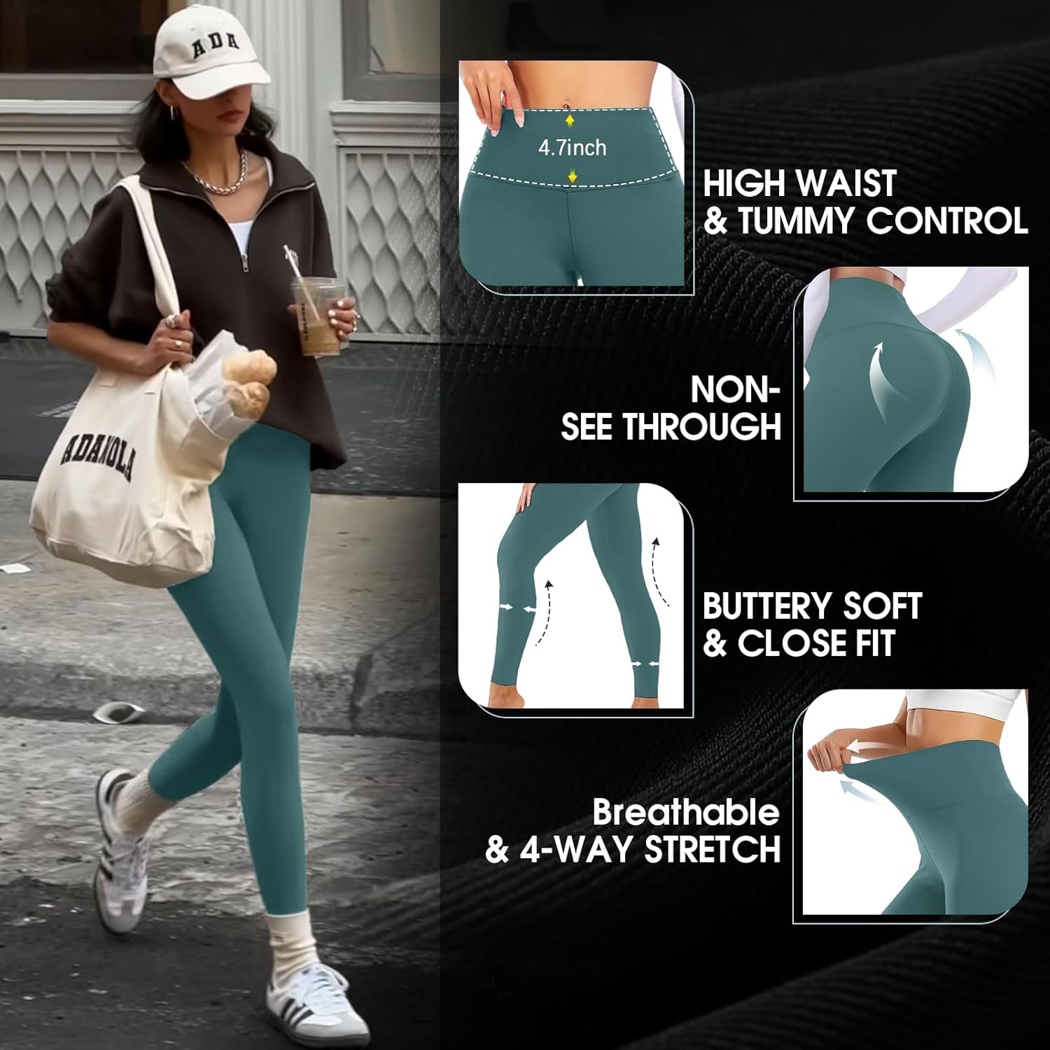 4 Pack Leggings for Women Butt Lift High Waisted Tummy Control No See-Through Yoga Pants Workout Running Leggings