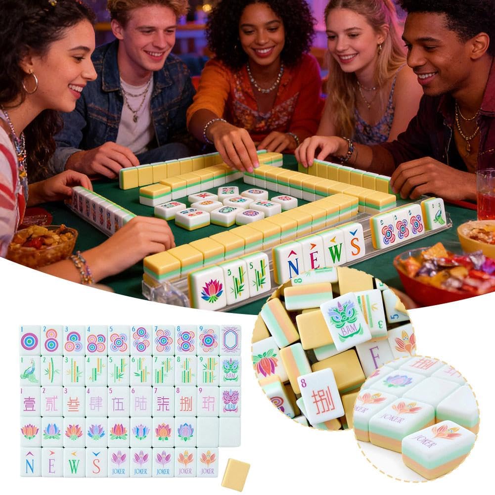 Set di piastrelle Mahjong americano, 160 pezzi in acrilico a 4 strati incisi Mahjong piastrelle 3,2 cm dimensioni standard set completo con accessori, set di gioco Mahjong per principianti gioco in