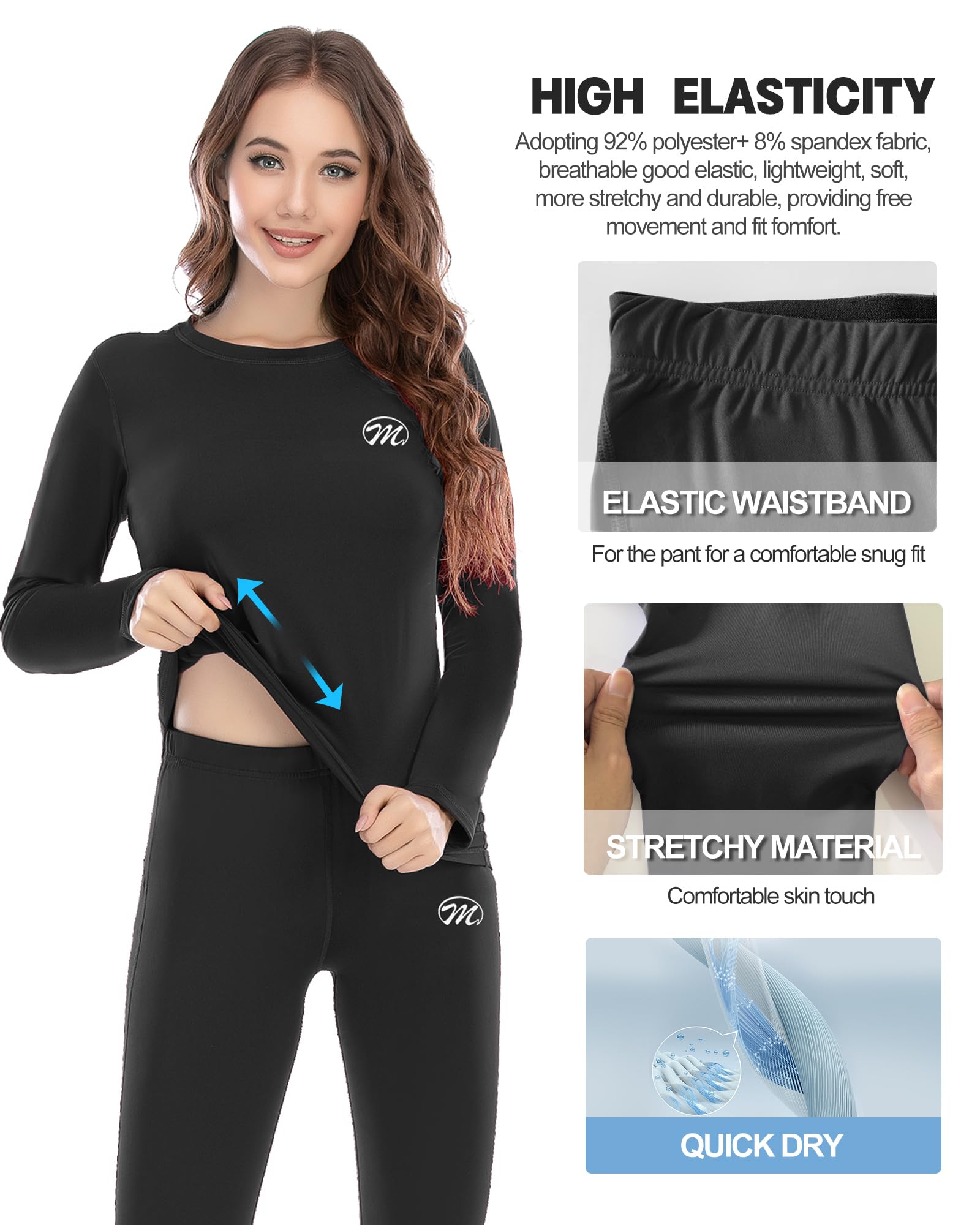 MEETWEE Ensemble de sous-vêtement Thermique Femme, Doublure Laine Polaire Chaud Manches Longues séchage Rapide Respirant pour Ski Voyages Running