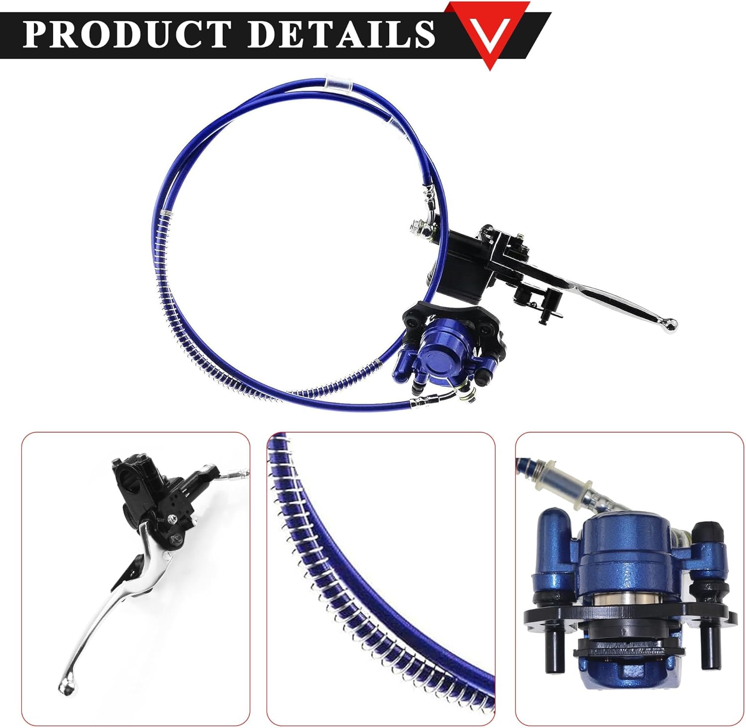 PRO BAT Left Hand Mini ATV Hydraulic Disc Brake Kit with Brake Master Cylinder Caliper Pads Brake Rotor for 50cc 70cc 90cc 110cc 125cc Mini Kids Quad ATV Buggy 4-Wheeler (Blue)