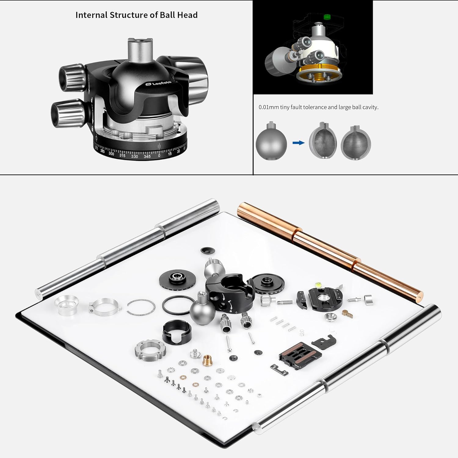 LEOFOTO 87mm Camera Tripod Ball Head Mount with 1/4" Arca QR Plate for Camera/DSLR/Camcorder, 360° Swivel & 90° Tilt Panoramic Ball Head, 3/8" Mounting Screw for Tripod/Monopod/Slider, Max Load 44lb