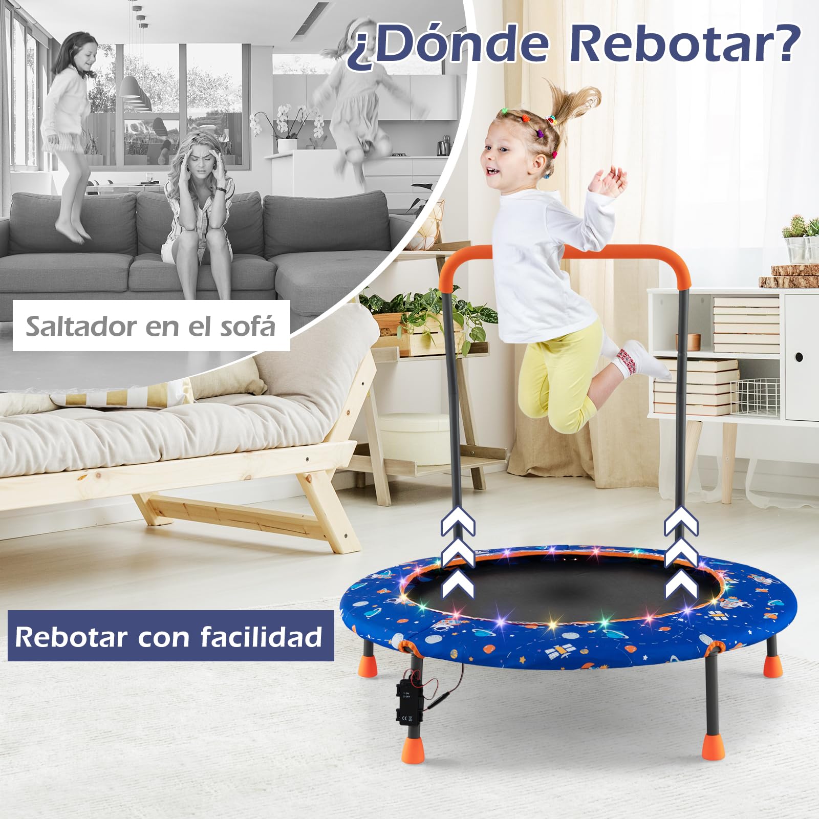 COSTWAY Trampolín para Niños de 92 cm, Mini Trampolín con Manija de Seguridad, Alfombra de Salto Redonda & Cubierta Protectora, Trampolín Infantil de 3 a 6 años para Interior