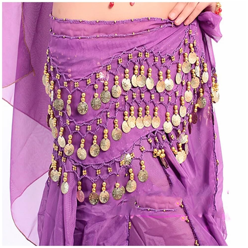 Butyeak Cinturón para Danza India y del Vientre, Pañuelo con Monedas, para Escenario y Actuaciones de Fiesta, Rojo