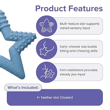 TalkTools Sensory Teeny Teether Star - Alternative to Thumb Sucking and Pacifiers, Enhances Oral Motor Awareness, Perfect for Children with Sensory Needs, Oral Development Aids (Ocean)