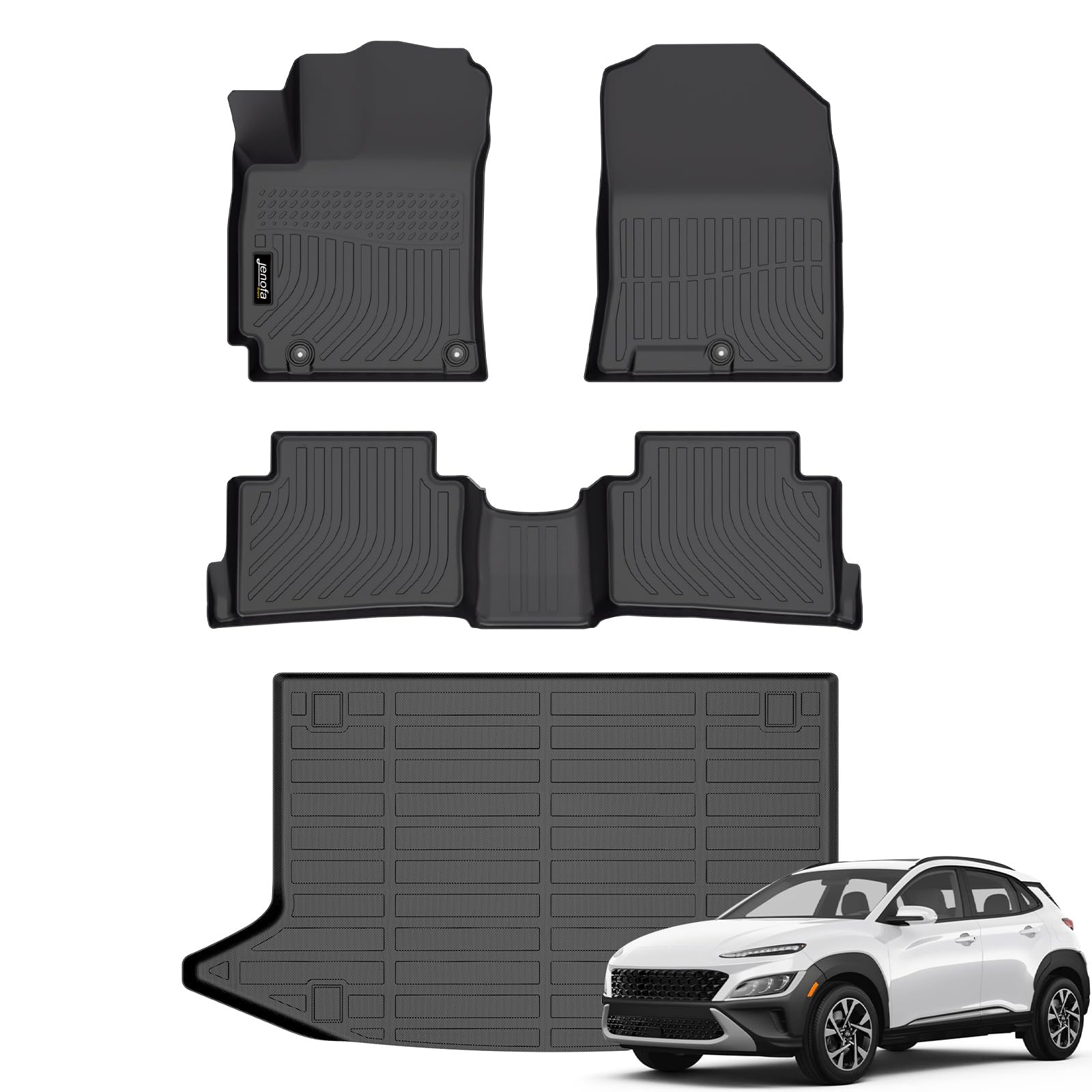 Jenofa-Floor Mats for Hyundai Kona 2018-2023 Car Mats Cargo Mat Fit Kona N, SEL, SE, N-LINE, Limited (NO Electric) All Weather Non-Slip Waterproof