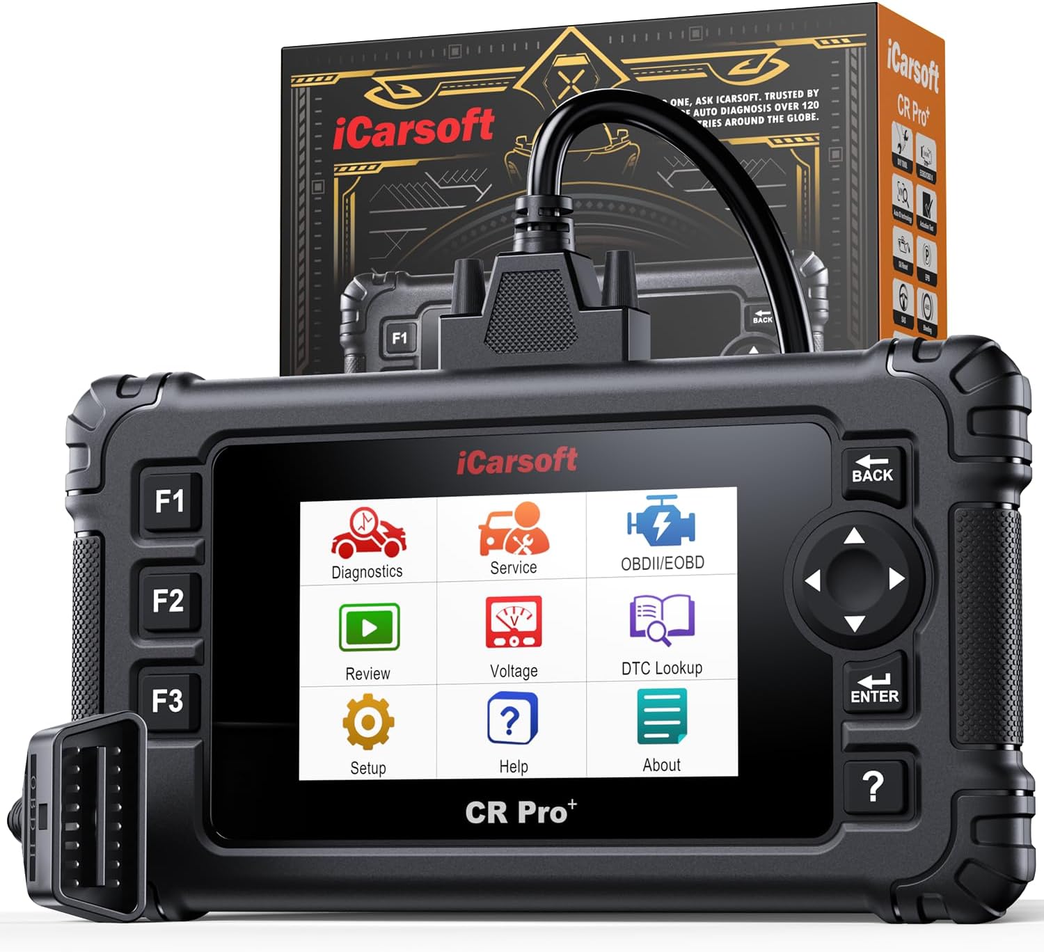 iCarsoft OBD2 Scanner CR Pro+, Car Diagnostic Tool with Full System Diagnostic, 49 Maintenance Services, Actuation/Bi-Directional Test/Battery Test/Auto VIN/IMMO, Lifetime Update