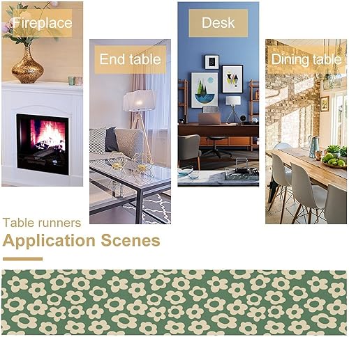 Miniatura 213 de Camino de mesa ondulado de los años 70, retro, hippie abstracto, vintage, verde, rosa, con estampado de ondas para el hogar, cocina, comedor, patio,