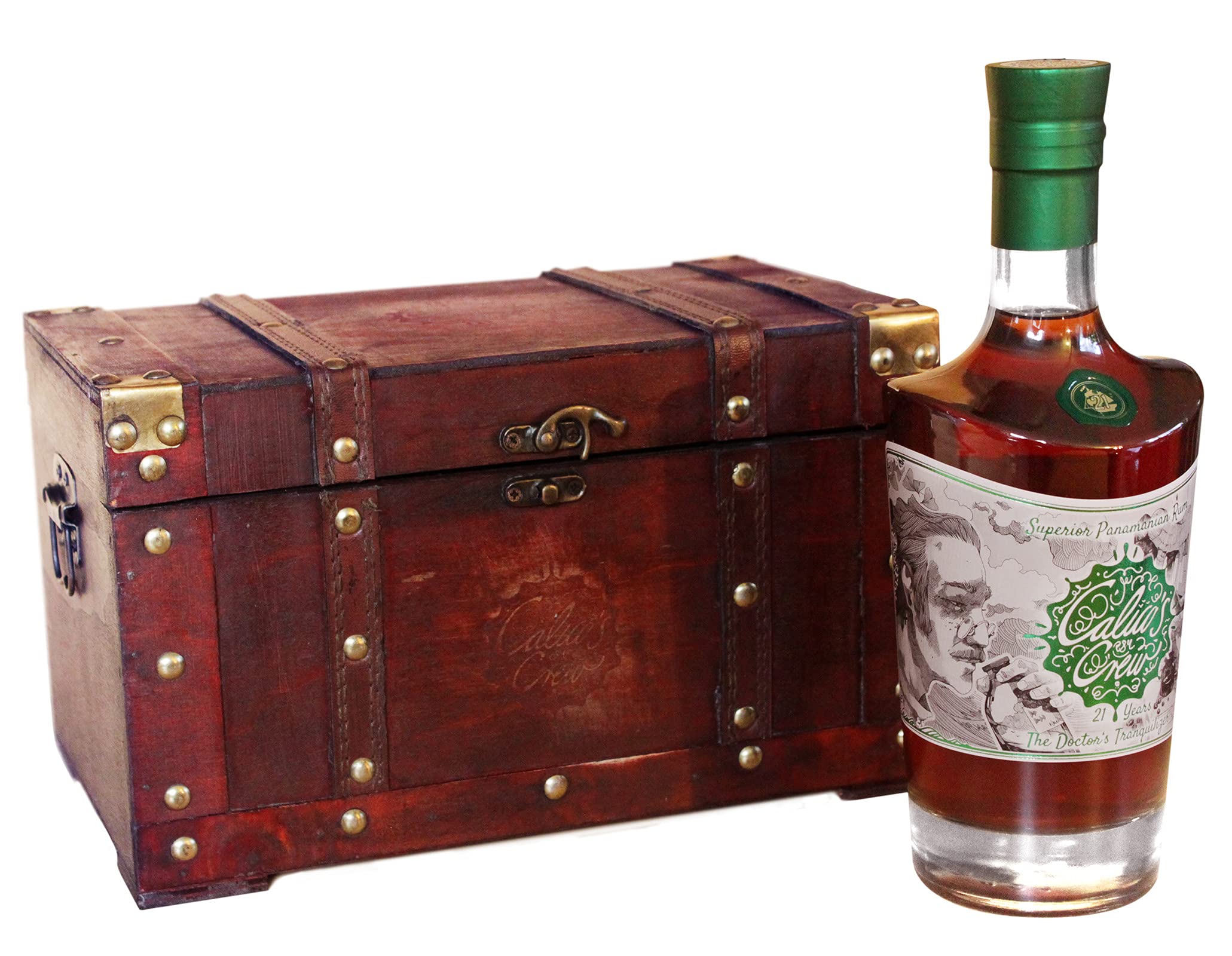 Calico's Crew | 1x 0,7 l Premium Rum aus Panama – 40% vol. und 21 Jahre alte Reifung – mit Holz-Schatztruhe als Geschenkset – fassgelagert, Noten von Nougat & Haselnuss | The Doctor's Tranquilizer