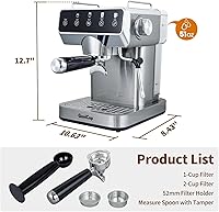 Vista 8 de Expresso - Cafeteras con pantalla táctil de 20 bares, máquina de espresso profesional con espumador de leche y agua caliente, cafetera de acero