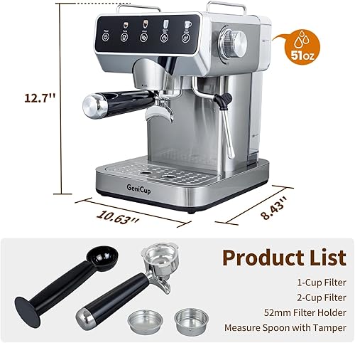 Miniatura 8 de Expresso - Cafeteras con pantalla táctil de 20 bares, máquina de espresso profesional con espumador de leche y agua caliente, cafetera de acero