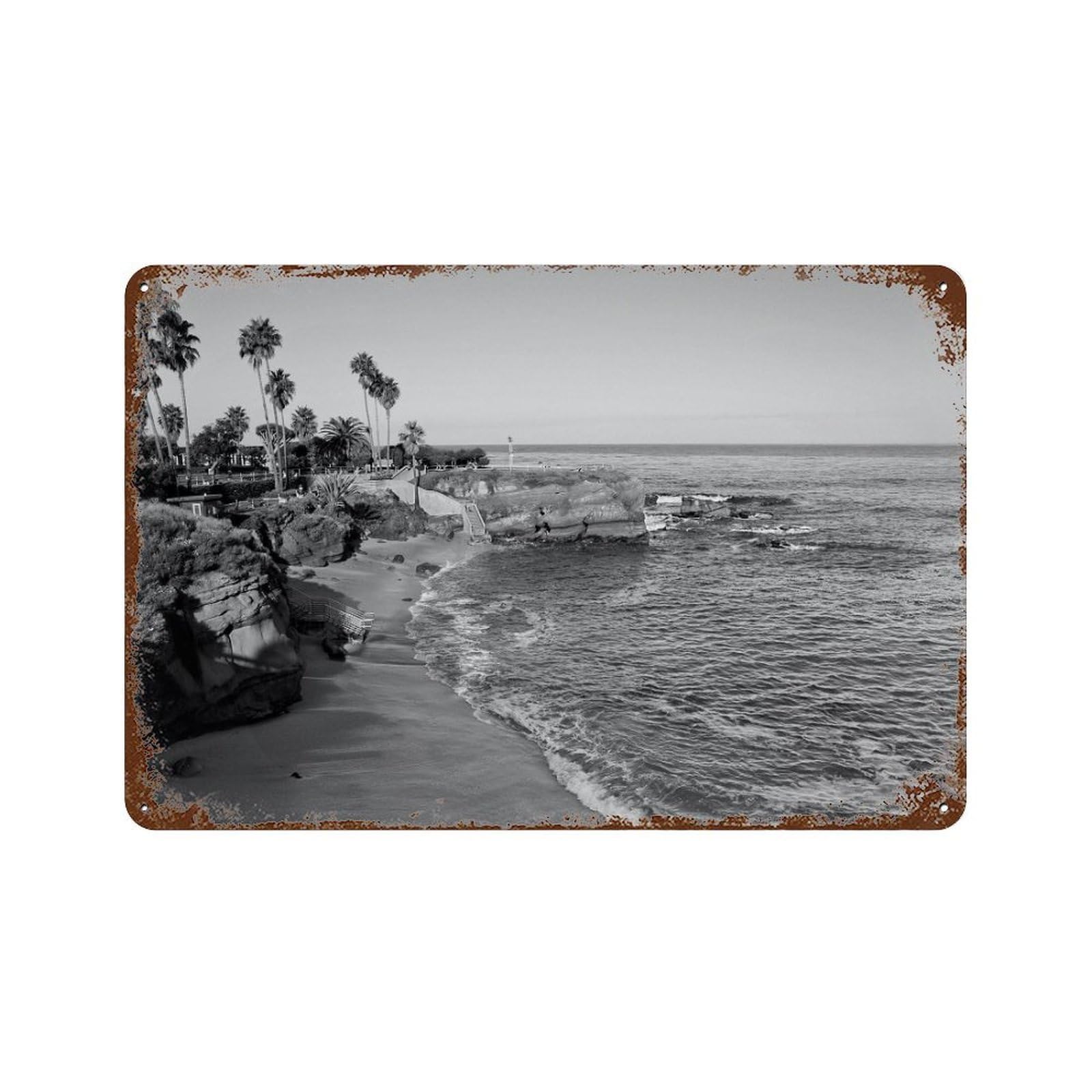 xiaoxiaoshen Black And White La Jolla Photo Decor San Diego Wall Decor Art Metal Tin Poster Modern Home Decor Art Home Bar Shop Decorations Vintage Sign 20x30cm