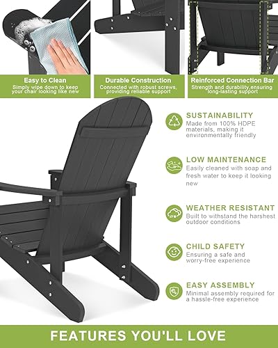 Miniatura 9 de Y&M Adirondack - Silla negra para hoguera, sillas de patio al aire libre con soporte para tazas, resistentes a la intemperie, sillas de patio con