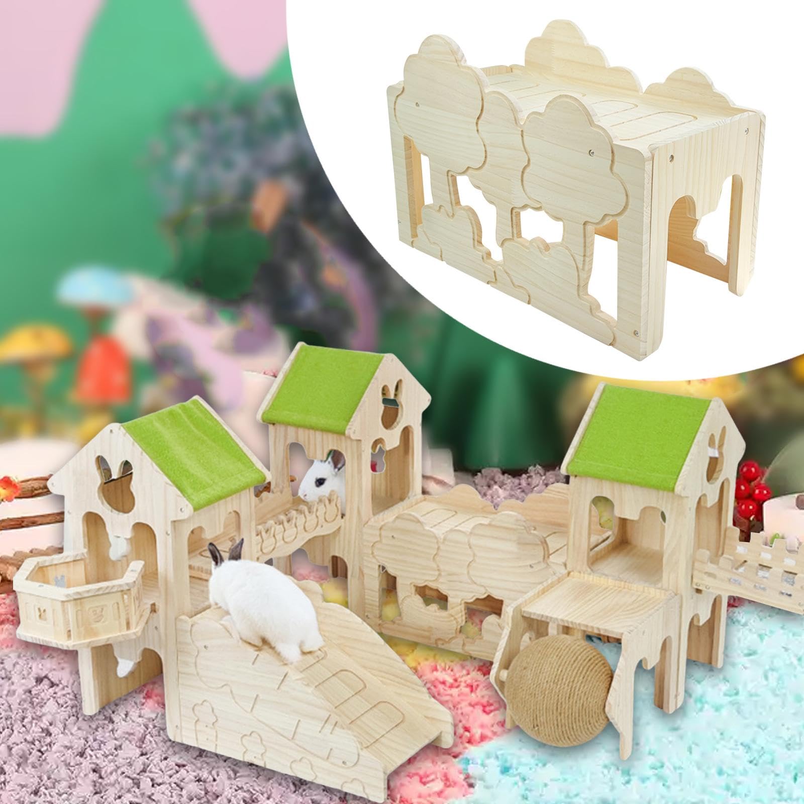 Casa para Conejos, Decoración de Hábitat, Juguete de Madera Resistente para Mascotas Pequeñas, Escondite para Hámsteres, Jerbos, Conejos, Erizos, Jueg, Style I