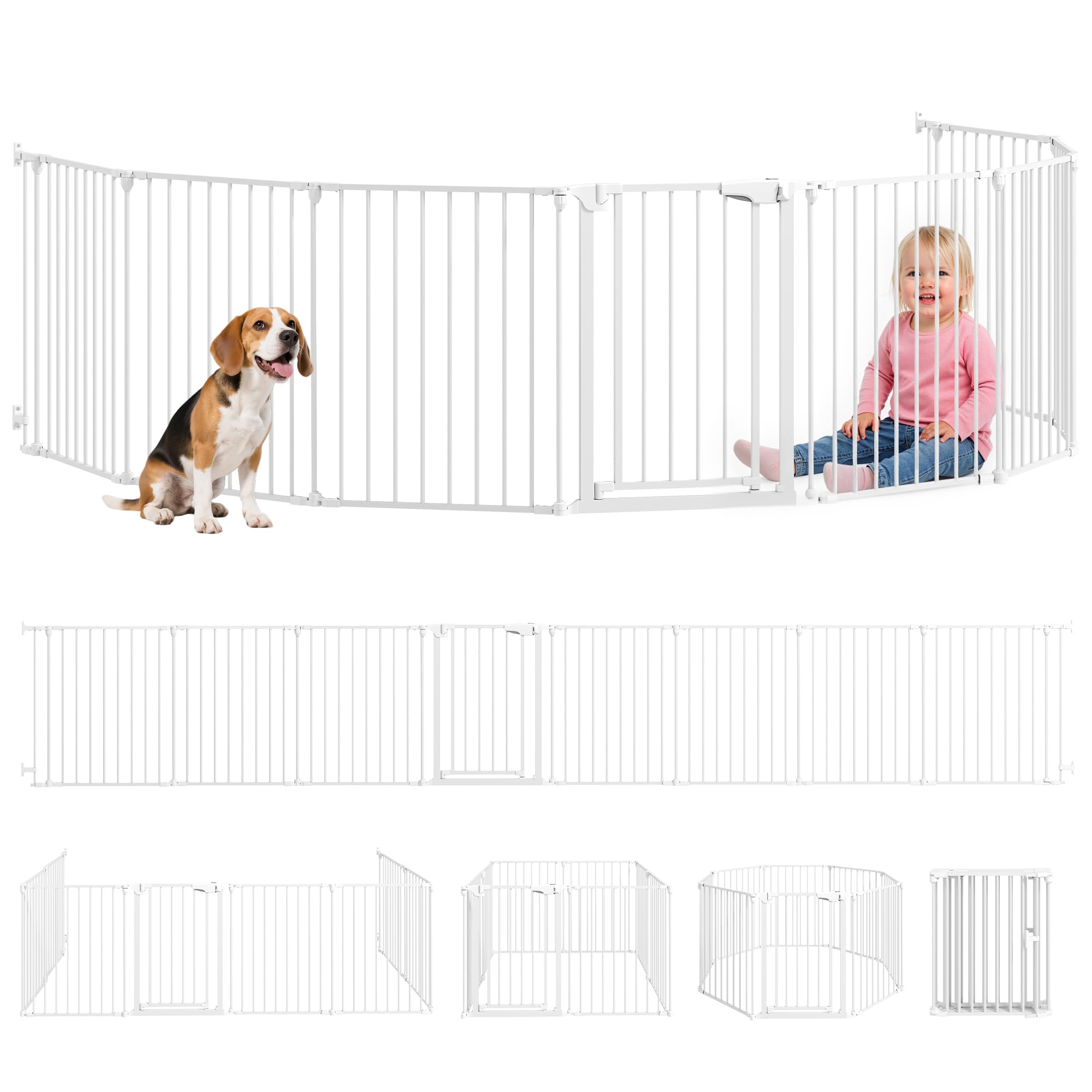 PawHut Recinto per Cani, Cancelletto Sicurezza per Bambini 488cm, Bianco