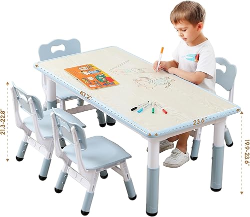 Miniatura 2 de Juego de mesa y silla para niños, Juego de mesa y silla para niños pequeños, Patas de mesa antideslizantes y organizador, Altura ajustable,