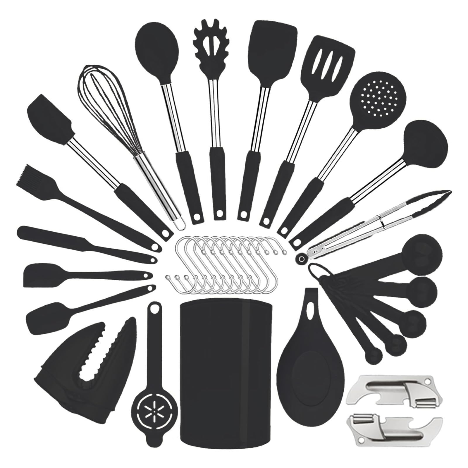 Silicone Kitchen Cooking Utensils Set with Stainless Steel Handle, Spatula Set U...