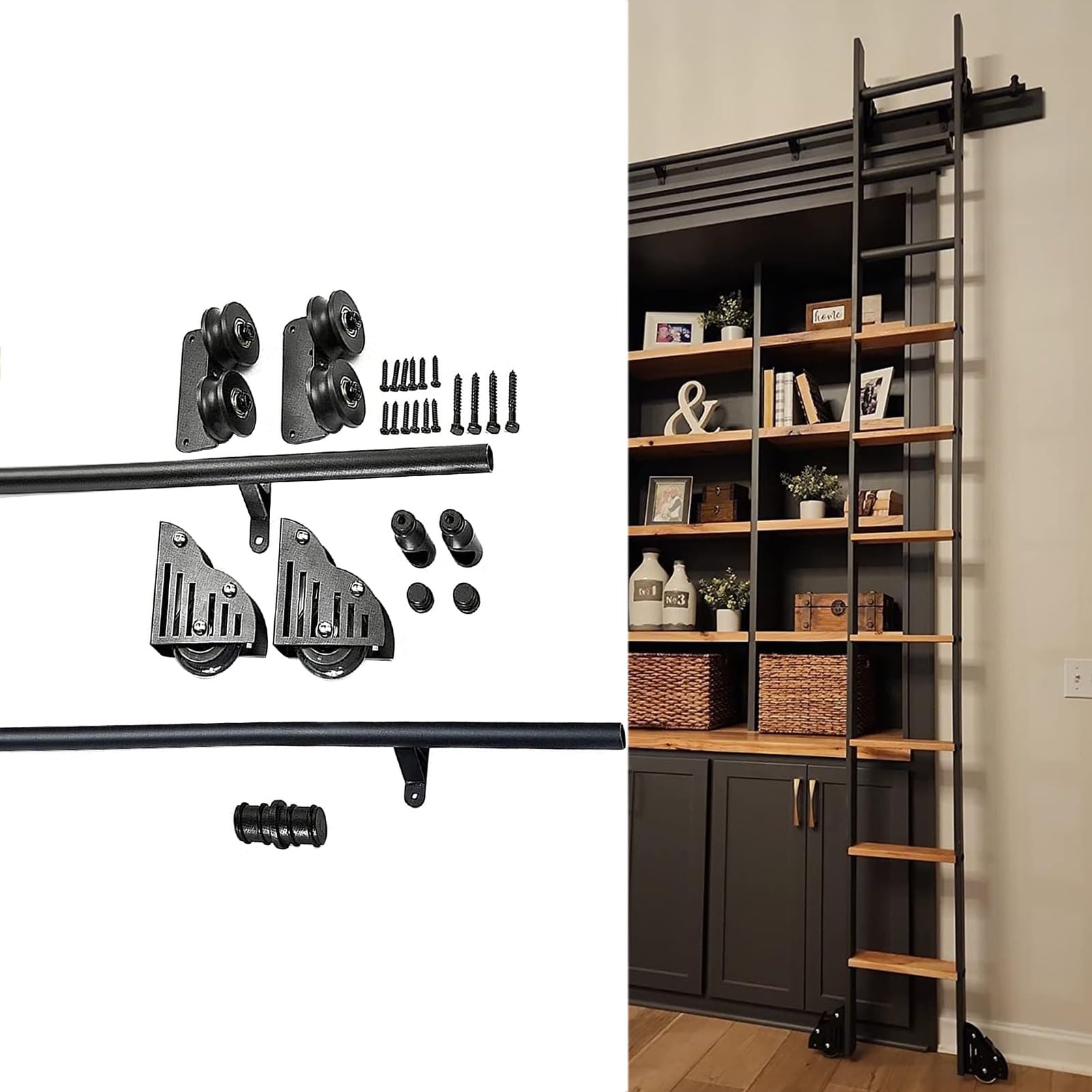 Kit de rails pour échelle coulissante rail mobile acier noir 200cm