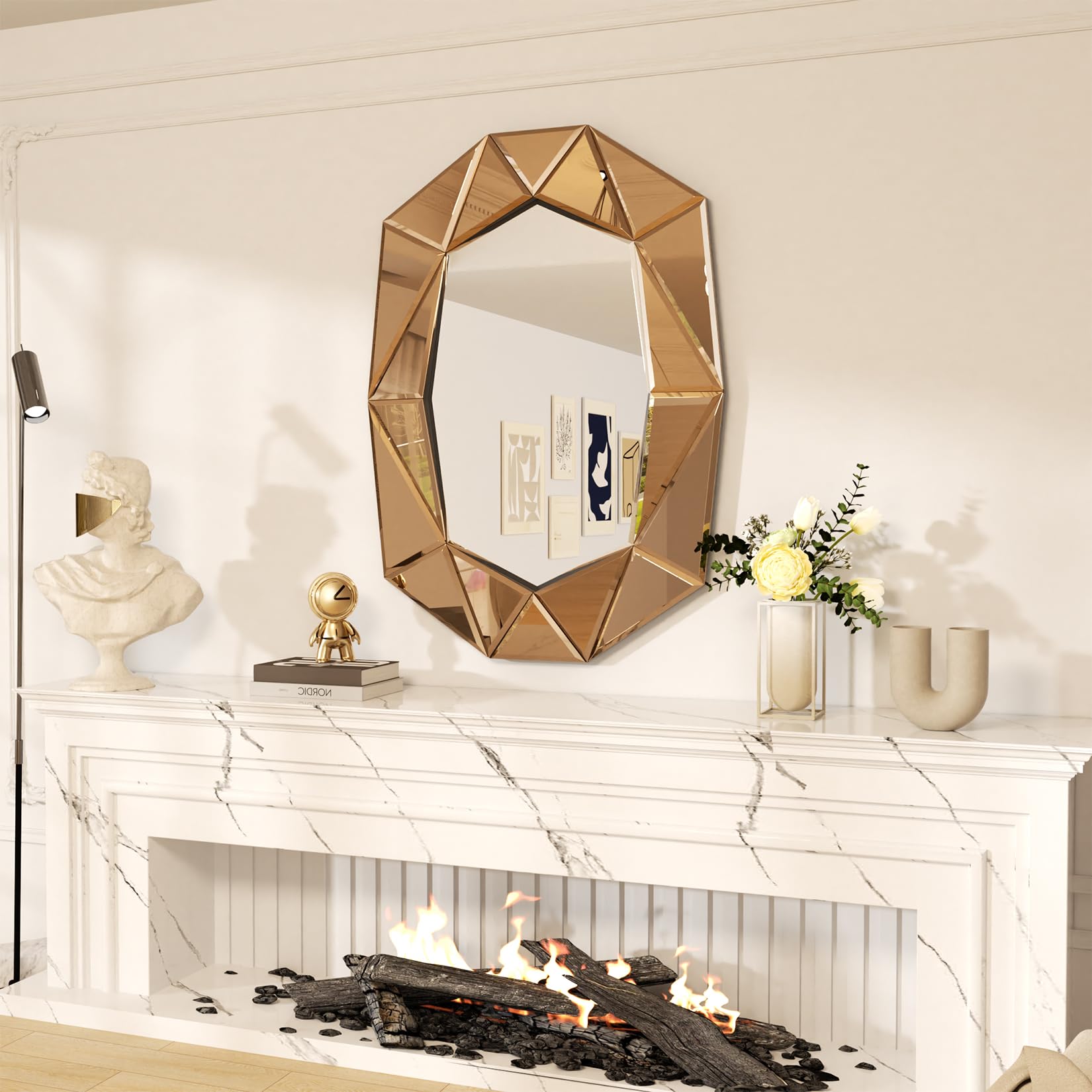 Espejo Pared Grande de Decoracion: Espejo Irregular Moderno Elegante Artístico para Recibidor Salon Entrada Comedor Baño (Dorado Oscuro)