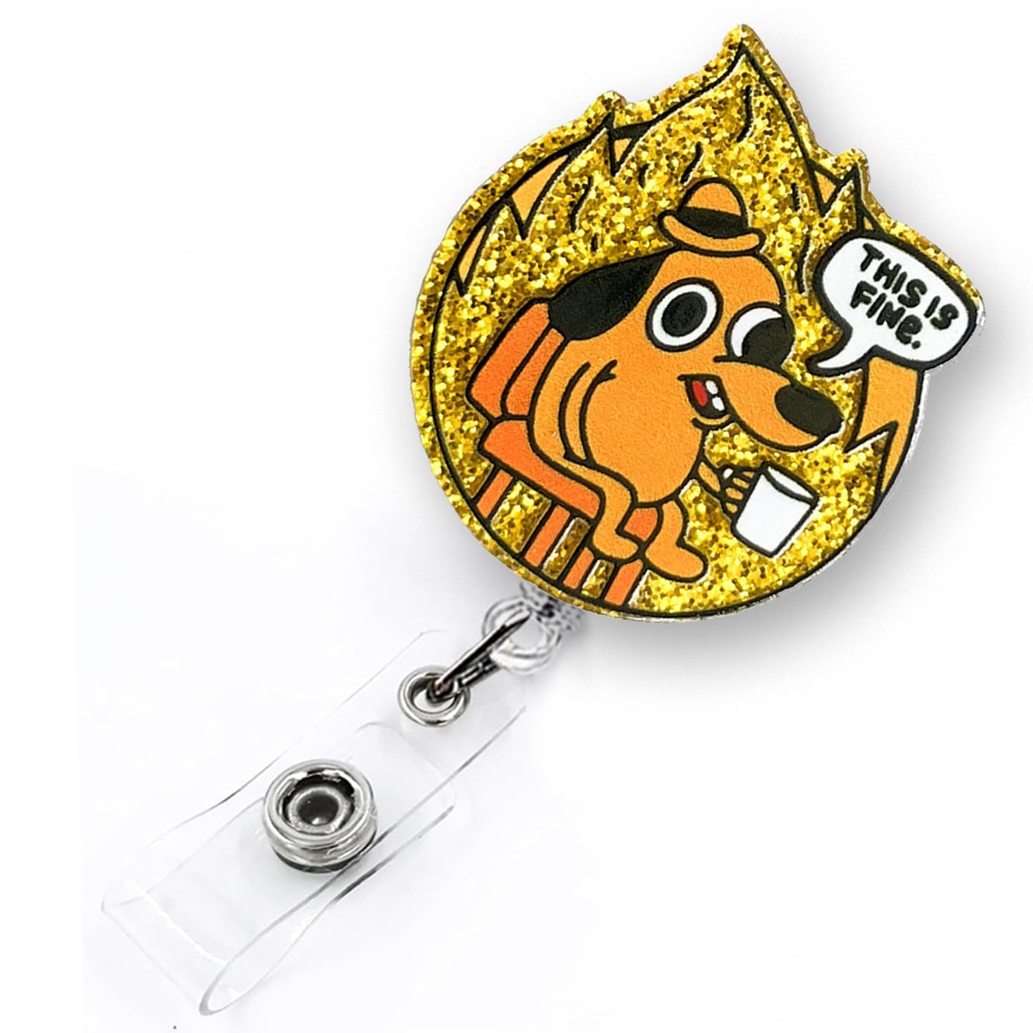 LEBEIGHT This is Fine Dog Funny Acrylic Badge Clip Reel Retractable Nurse Doctor Healthcare Worker & Nursing Student Badge Holder with Alligator Clip & 24” Durable Nylon Retractable Cord