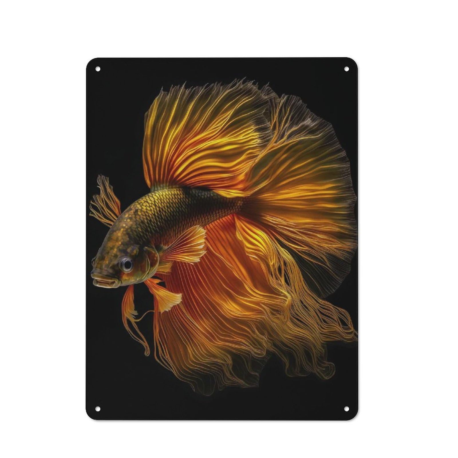 Junmoney Style-24 Metal Wall Sign 40X30cm Featuring Bettas Gold Fish For Café Or Restaurant, A New Home Present For Hospitality Interior Collectors