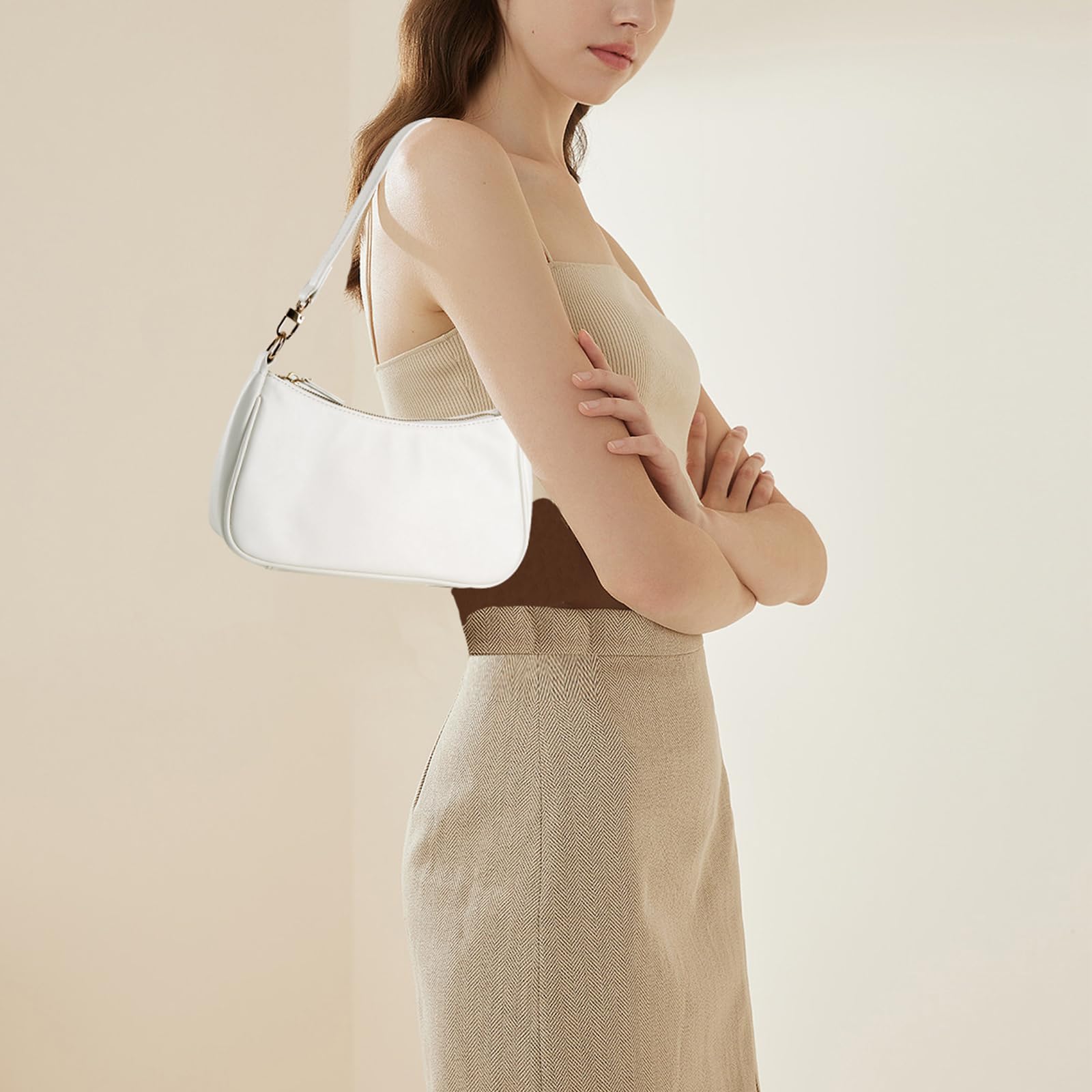 Shoulder Bag for Women with 2 Removable Straps and Zipper Closure Crossbody Bags Clutch Tote HandBags Purses