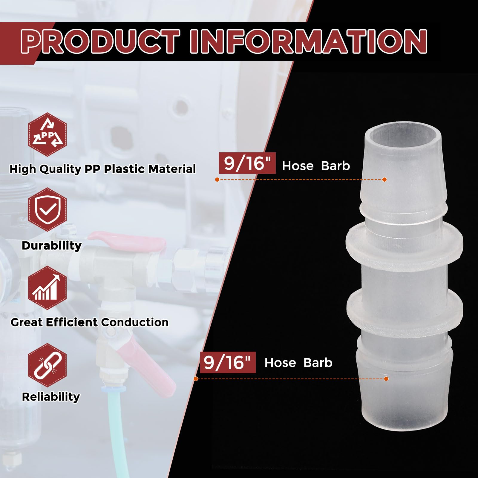 Kozelo Pack of 8 Plastic Hose Barb Fittings 9/16" Hose Barb to 9/16" Fittings, White Pp Plastic, 9/16" Barb To 9/16" - Image 2