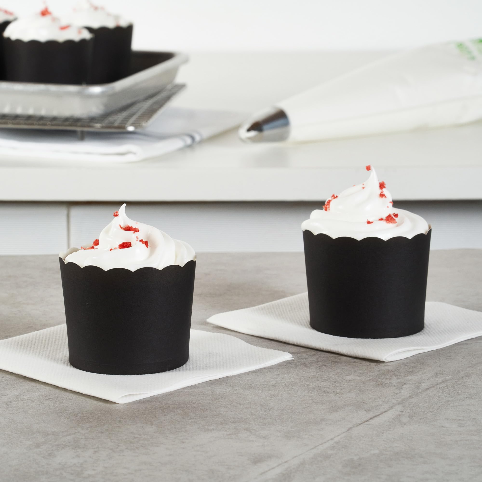 Cupcake Wrappers 50-Count Black White Striped Reversible