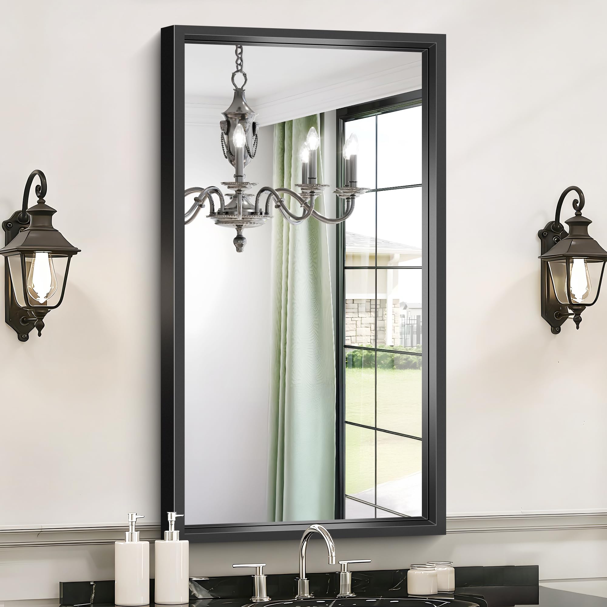 Bathroom Mirror 36 x 20 Inch Brushed Black Rectangle Mirror 0 6 Thickened Deep Frame Vanity Mirrors for