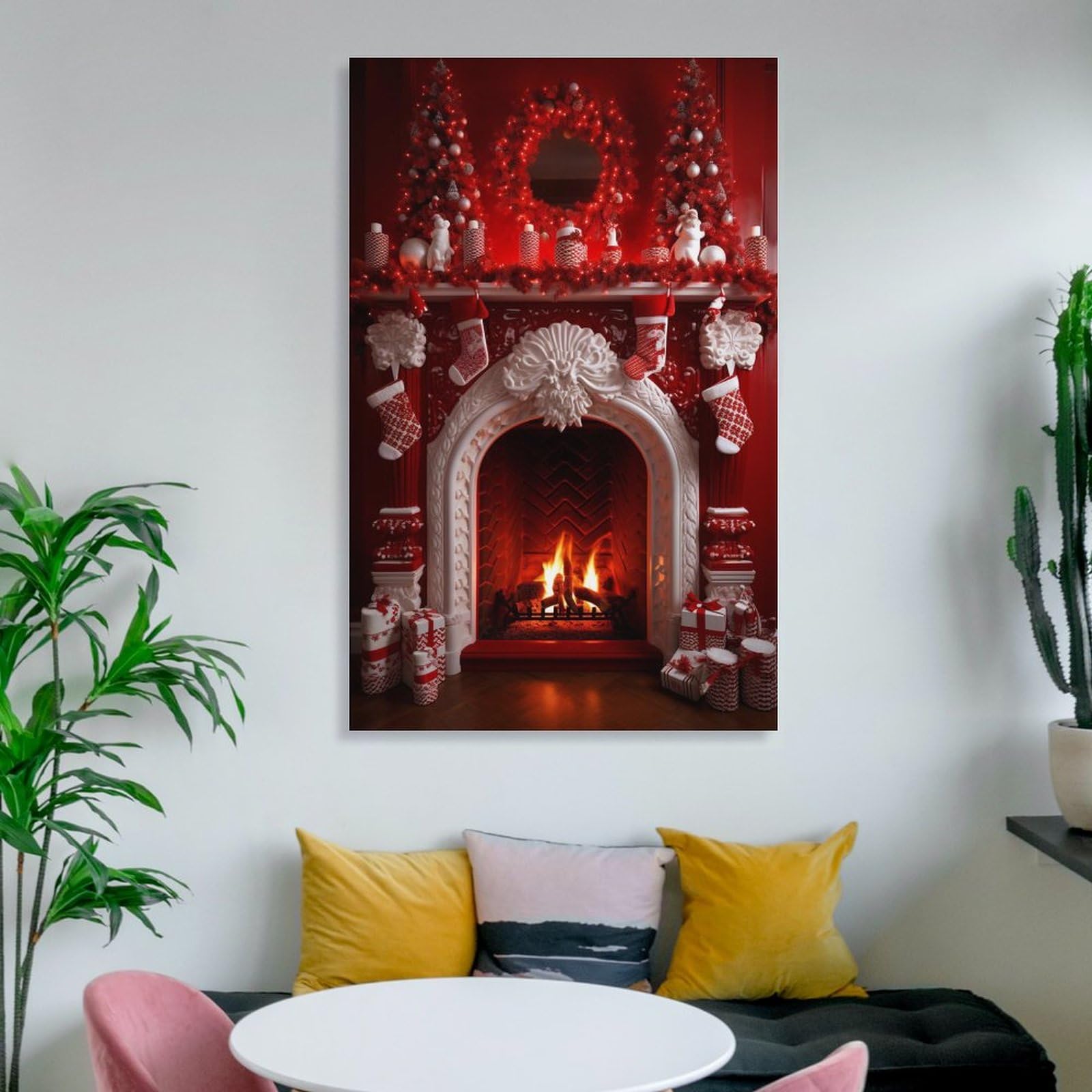 Chaussettes de Noël - Art mural sur toile - Motif cheminée - Motif moderne - Décoration murale - Décoration de dortoir
