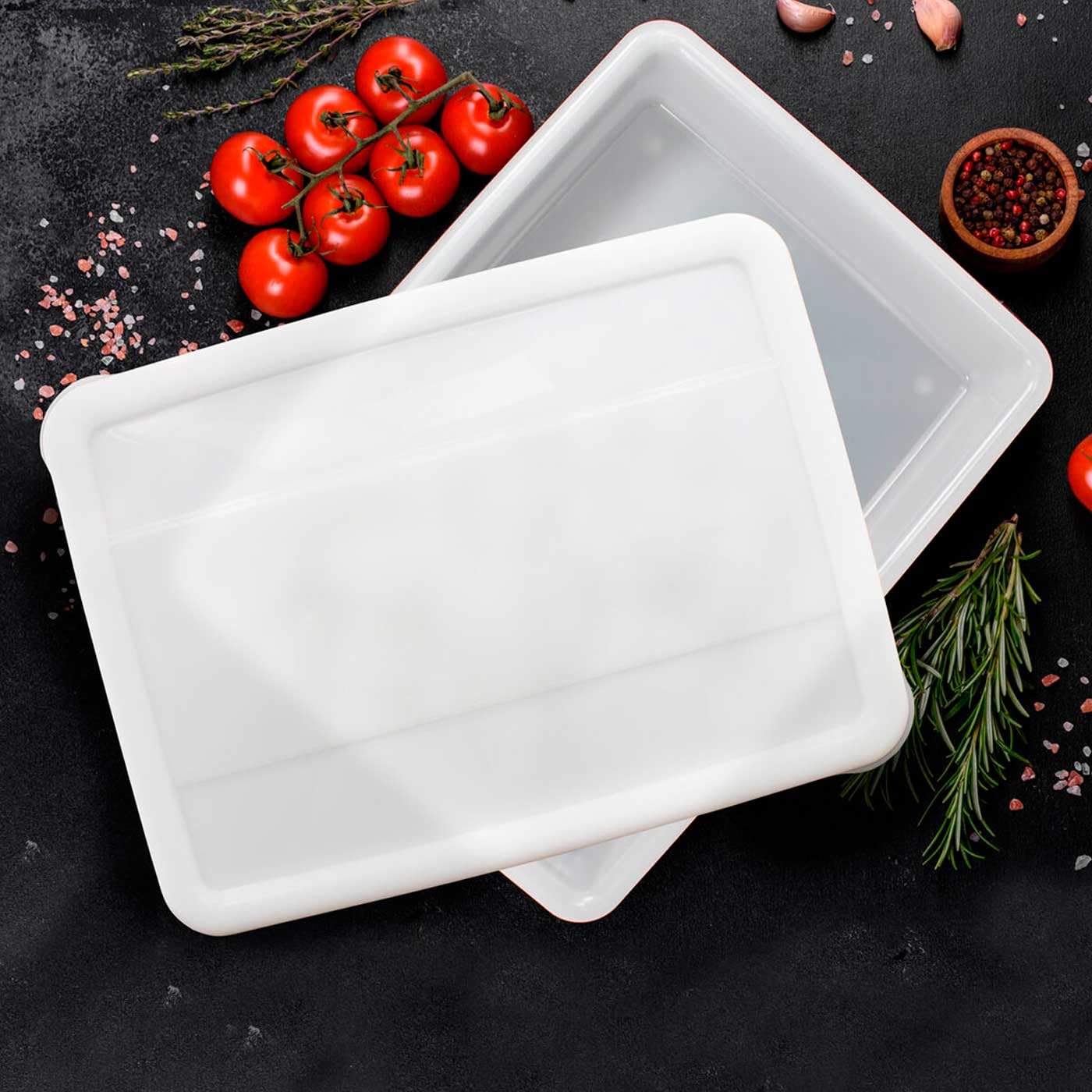 Tradineur - Pack de 6 bandejas frigoríficas de Almacenamiento con Tapa, N.º 4 - HG, plástico, Reutilizables, Guardar Alimentos, Fabricadas en España (Blanco - 5,6 litros - 38 x 28,4 x 7,5 cm)