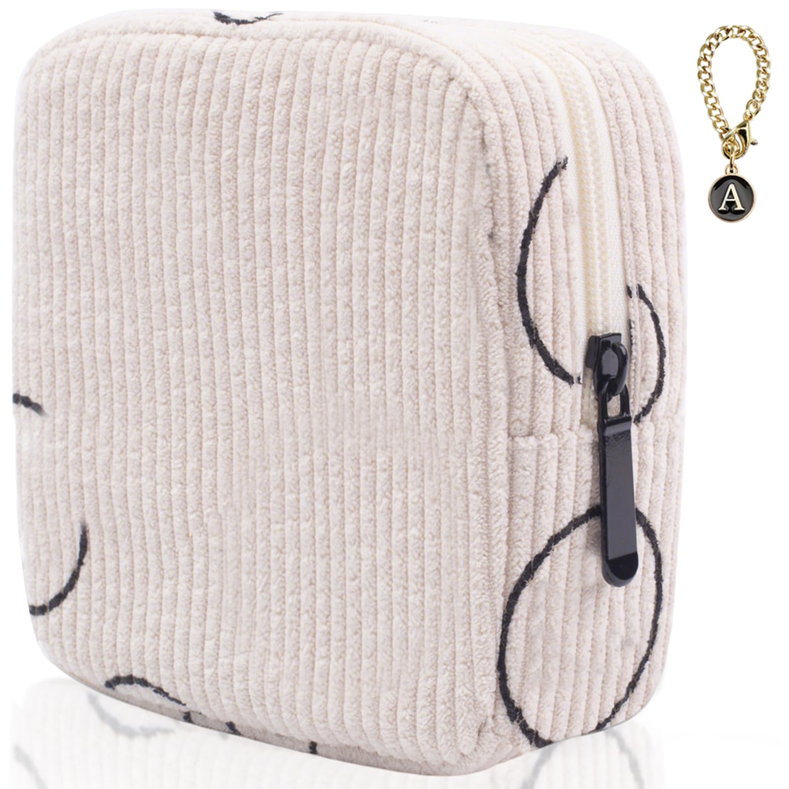 Teircno Sanitary Napkin Storage Bag, Corduroy Period Bag for Women, Cute Portable Period Pouch with Zipper, Sanitary Pads Bag Tampons Holder for Purse