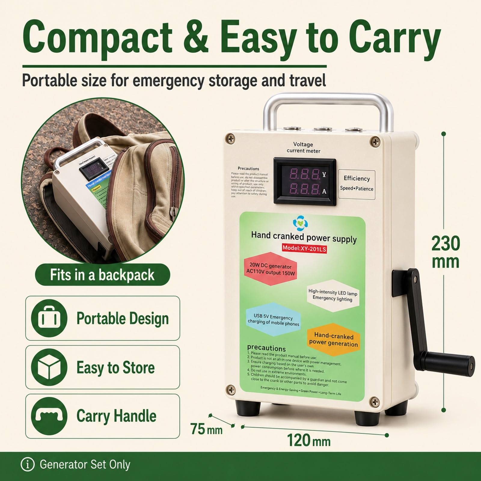 Cargador a Manivela Portátil 150W Estación de Energía Generador Urgente | Equipo Manual Dinamo USB Teléfono Supervivencia Camping Exterior, Fuente Energía Rápida Confiable de Campo