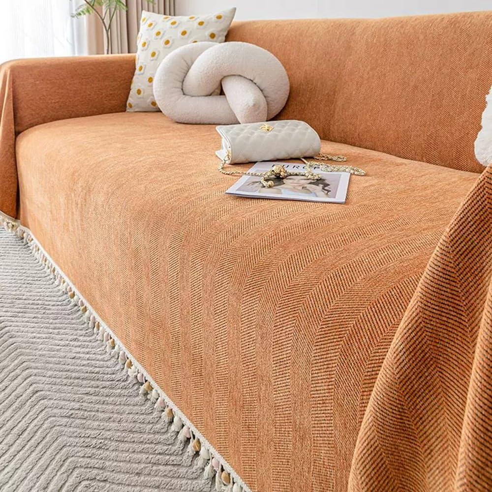 Tissu chenille à chevrons RKK jeté de canapé orange haut de gamme