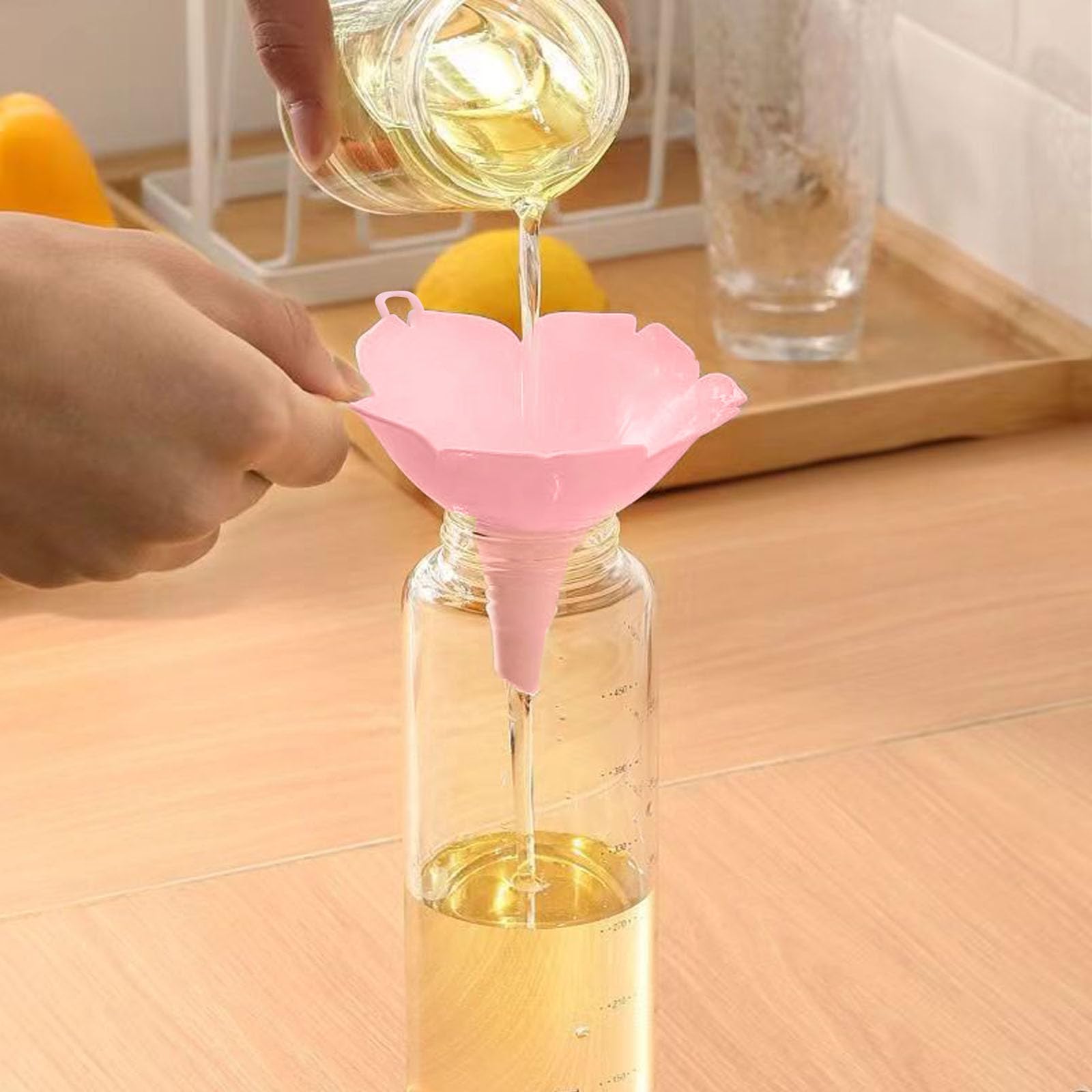 6Pcs Flower Plastic Kitchen Funnel, Hangable Multi Purpose Kitchen Funnels for Automotive Use Filling Water Bottles Canning Lab Car Oil, 3.9X4.5X3.3 Inch (Pink)